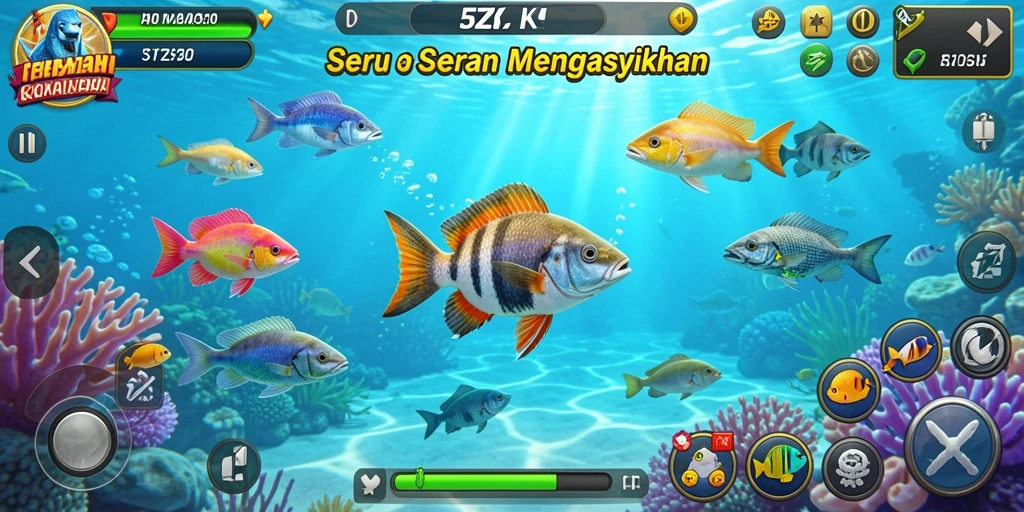 Tampilan gameplay seru dalam 5ZK saat menembak ikan.