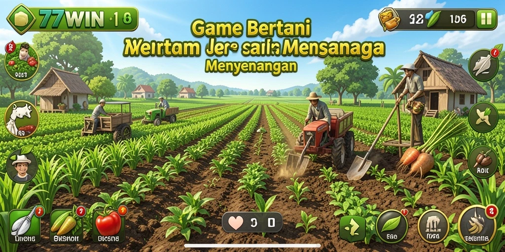 Screenshot gameplay <strong>77WIN</strong> memperlihatkan suasana bertani yang menyenangkan.
