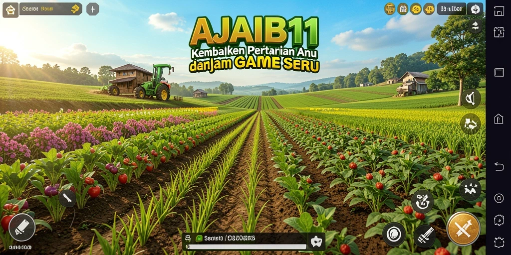 Screenshot AJAIB11 menampilkan pertanian yang indah dan beragam aktivitas.