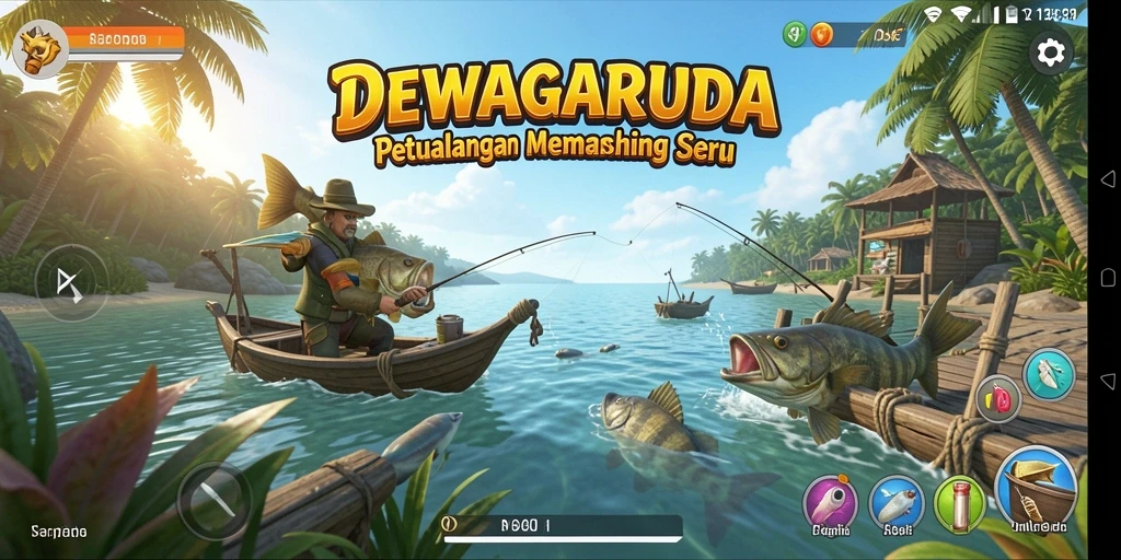 Tampilkan gameplay seru DEWAGARUDA saat memancing.