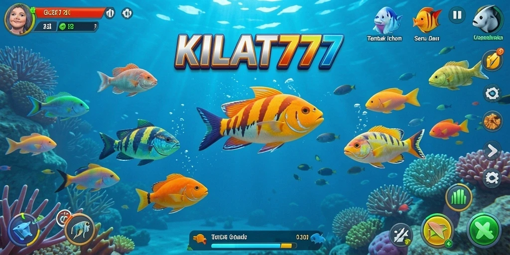 Tampilan gameplay KILAT777 dengan berbagai ikan di lautan.