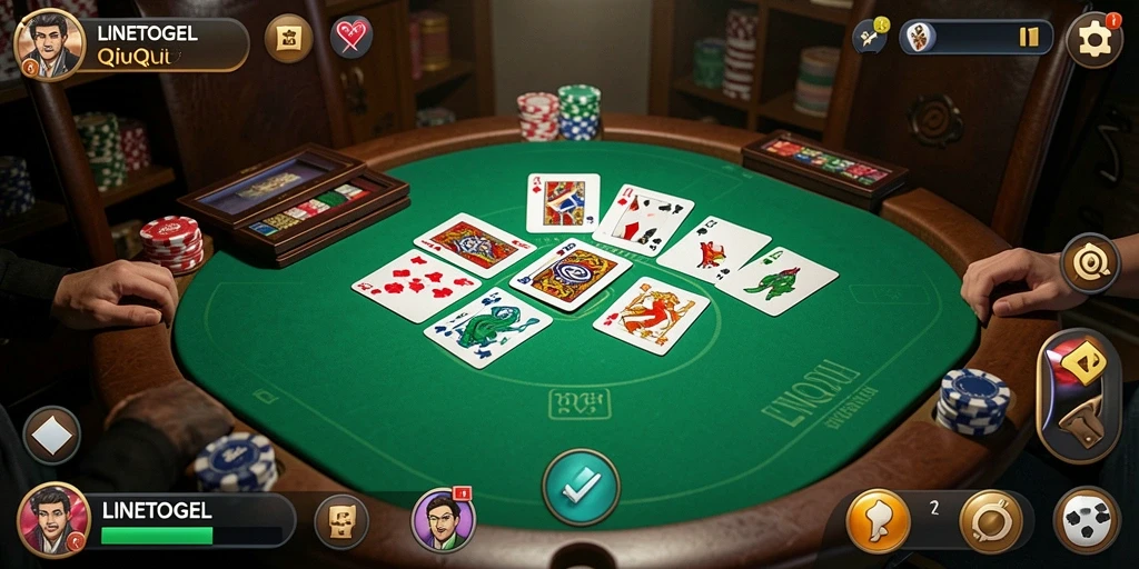 Tampilan gameplay menegangkan saat bermain QiuQiu di LINETOGEL.