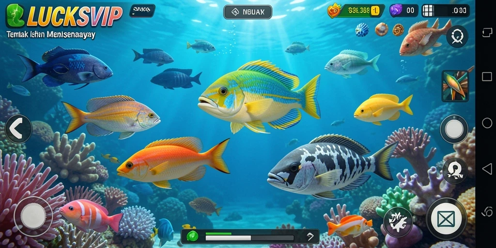 Screenshot gameplay LUCKSVIP yang menampilkan aksi menembak ikan.