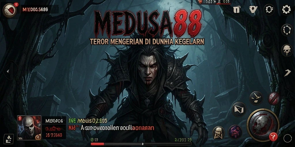 Screenshot dari gameplay MEDUSA88 yang menampilkan suasana kelam dan menakutkan.