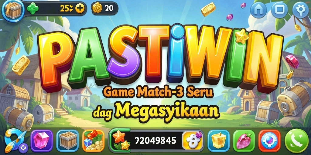 Gameplay PASTIWIN menampilkan kombinasi warna cerah dalam Match-3.
