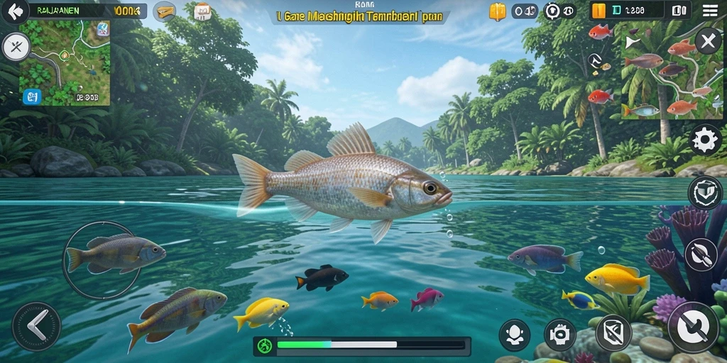 Tampilan gameplay RAJAPANEN dengan aksi memancing yang seru.